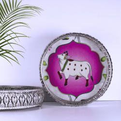 Pichwai German Silver Tray - 8 Inch Circle