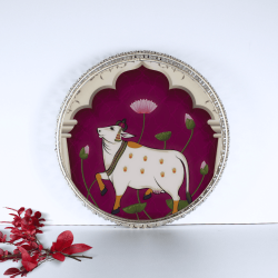 Pichwai German Silver Tray - 10 Inch Circle