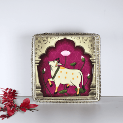 Pichwai  German Silver Tray - 6 Inch Square