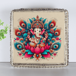 Pichwai German Silver Tray - 10 Inch Square