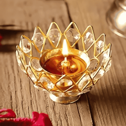 Crystal lotus Diya - 4 Inch